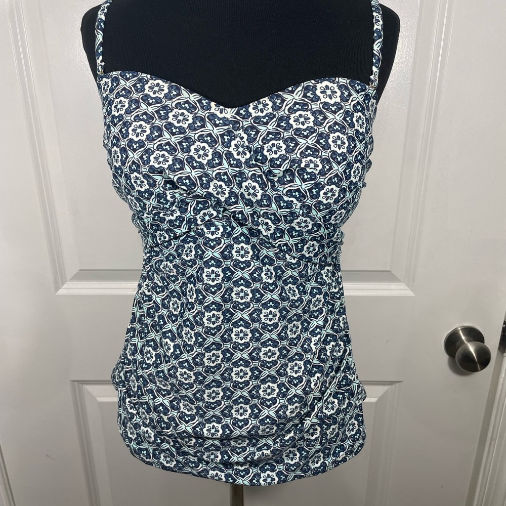Kona Sol Floral Blue Women's Bathingsuit Top Size Medium Sb-110
